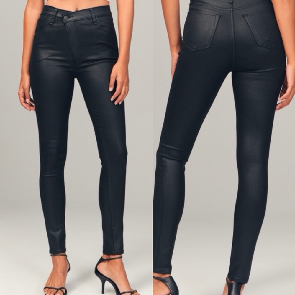 NWT Abercrombie & Fitch The Super Skinny Ankle High Rise Black Coated Jeans